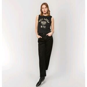 NILI LOTAN Archer Womens Jeans Mid-Rise Straight-Leg Black Denim Button Fly 25